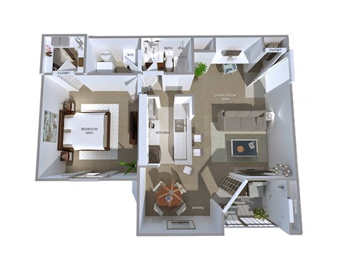 Floor plan for 1 bed, 1 bath, 682 sqft